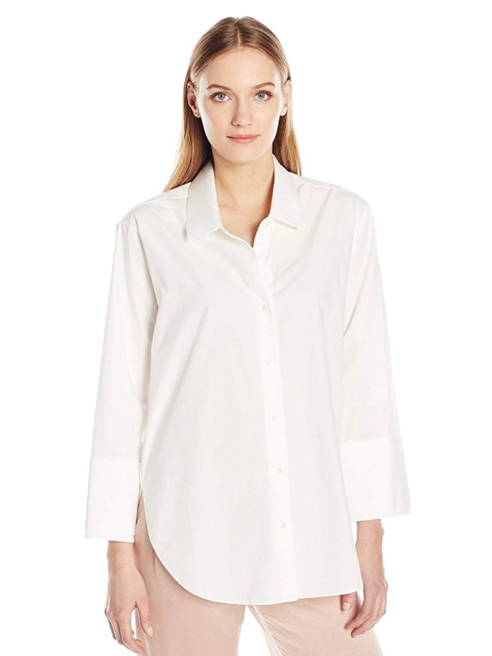 Halston Heritage White Longline Button-Down Shirt - Picture 5 of 6